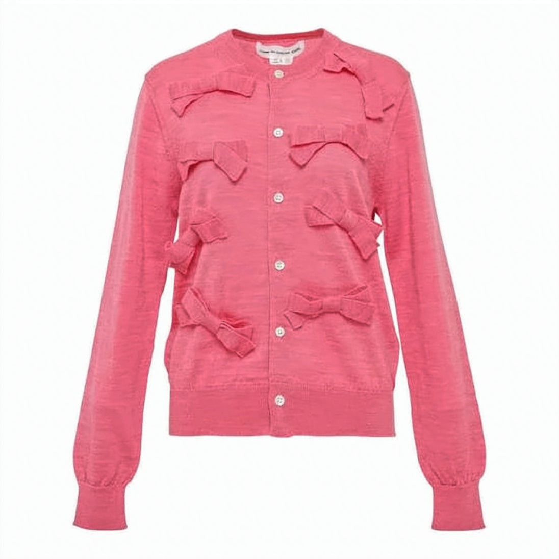 Wool Cardigan with Asymmetrical Ribbon Accents