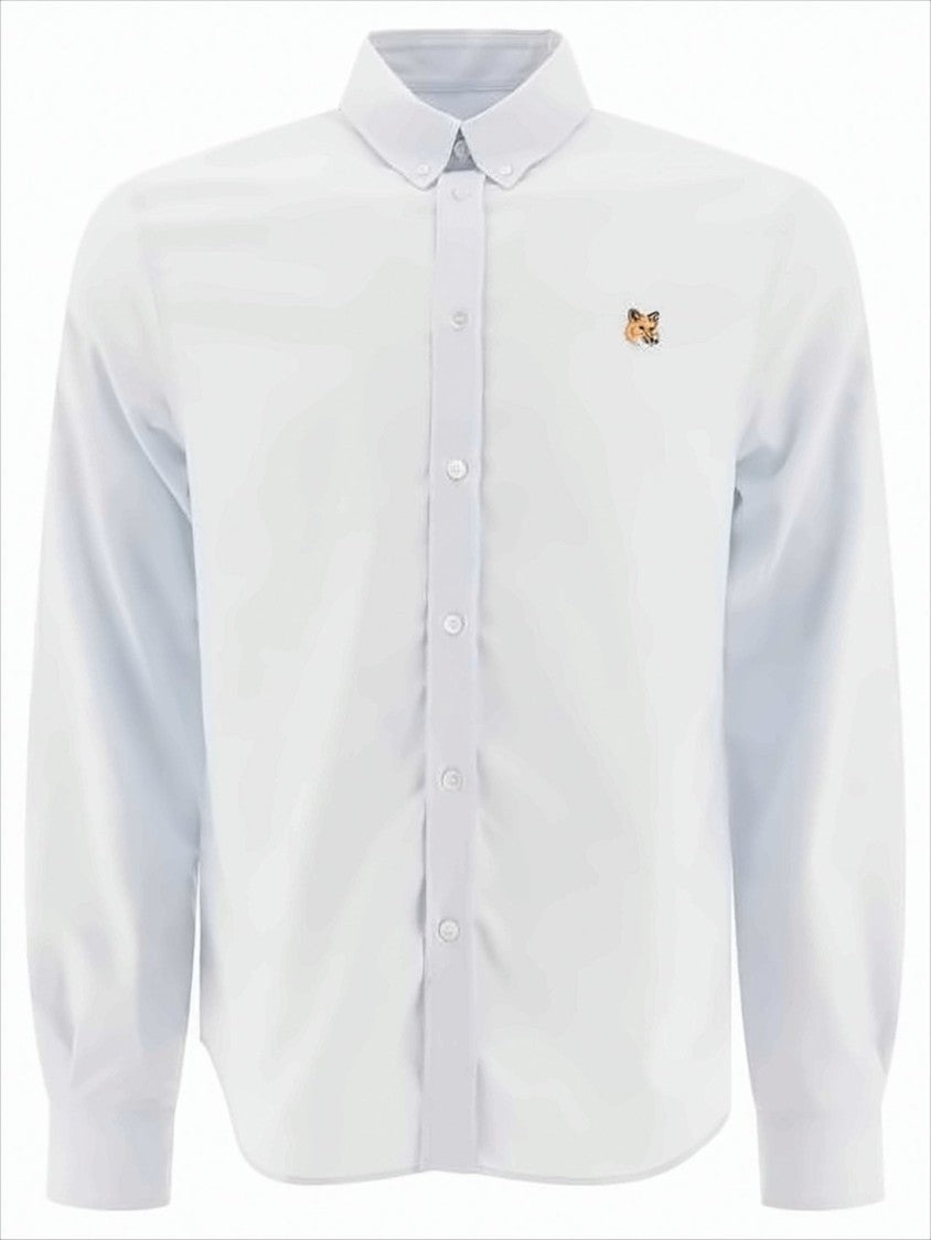 Classic Long-Sleeve White Cotton Shirt With Embroidered Fox Detail