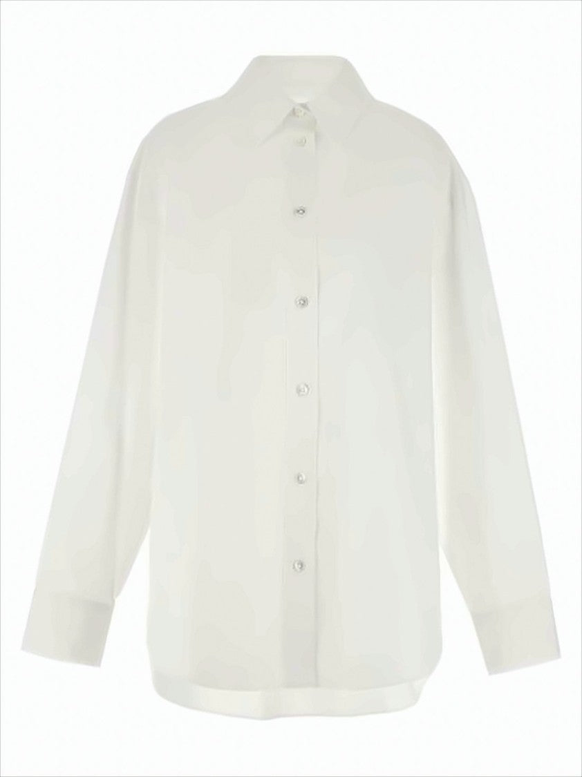 Classic White Cotton Button-Up Shirt with Pleated Back Detail