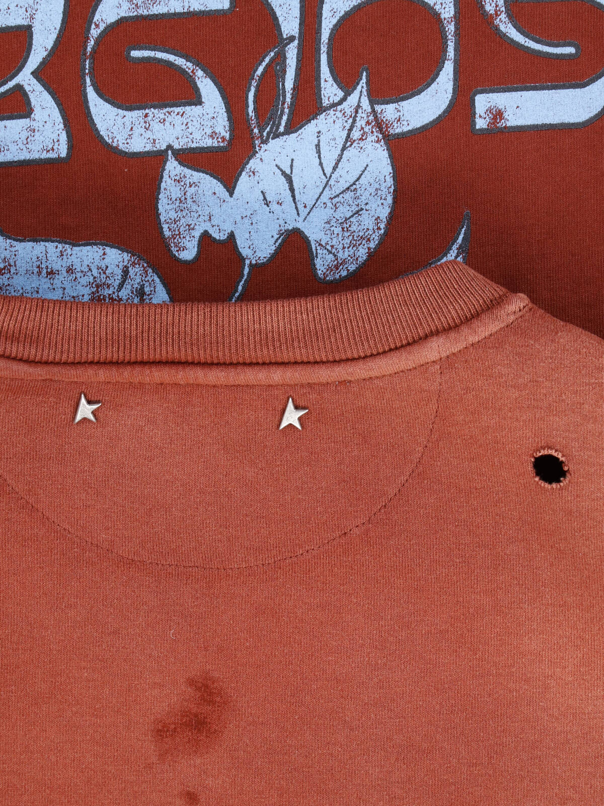 Red Distressed Contrast Print Cotton T-Shirt