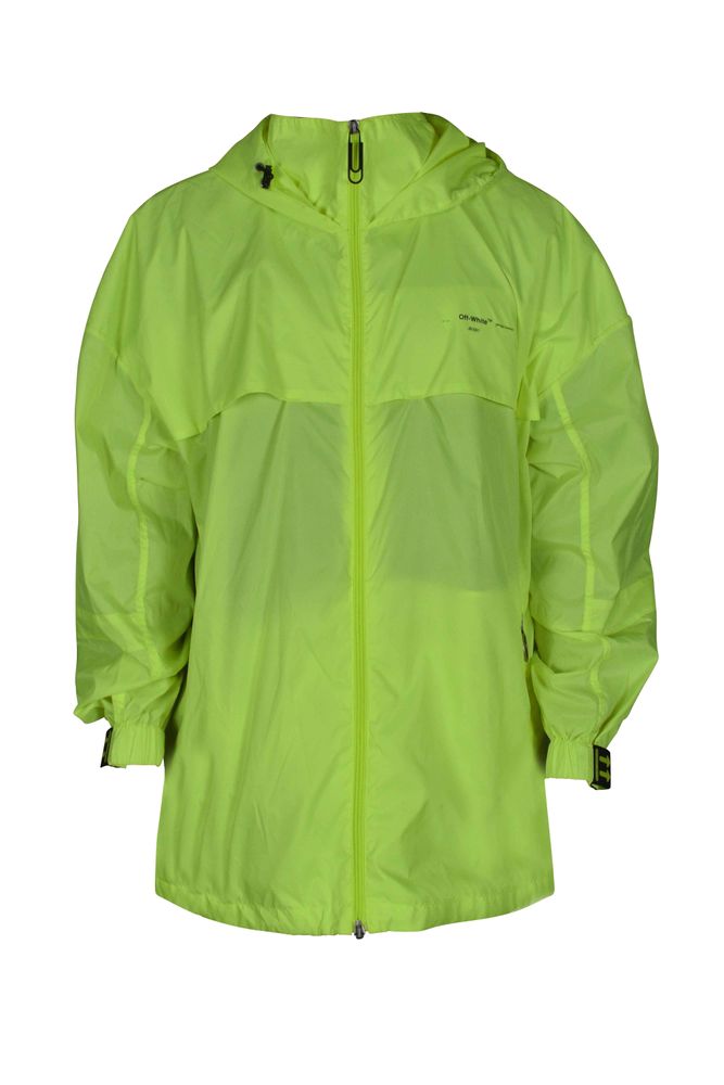 Fluorescent Yellow Windbreaker With Zippered Pockets