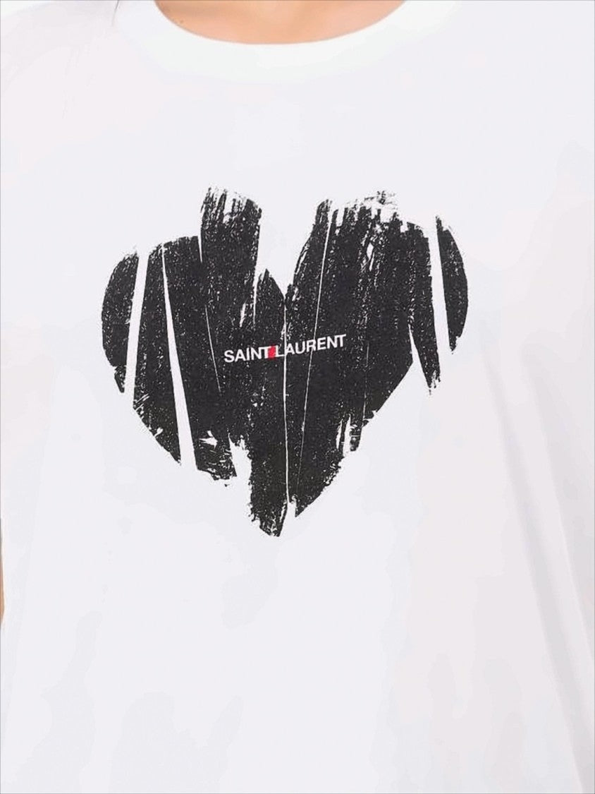 White Cotton Saint Laurent T-Shirt with Bold Heart Graphic