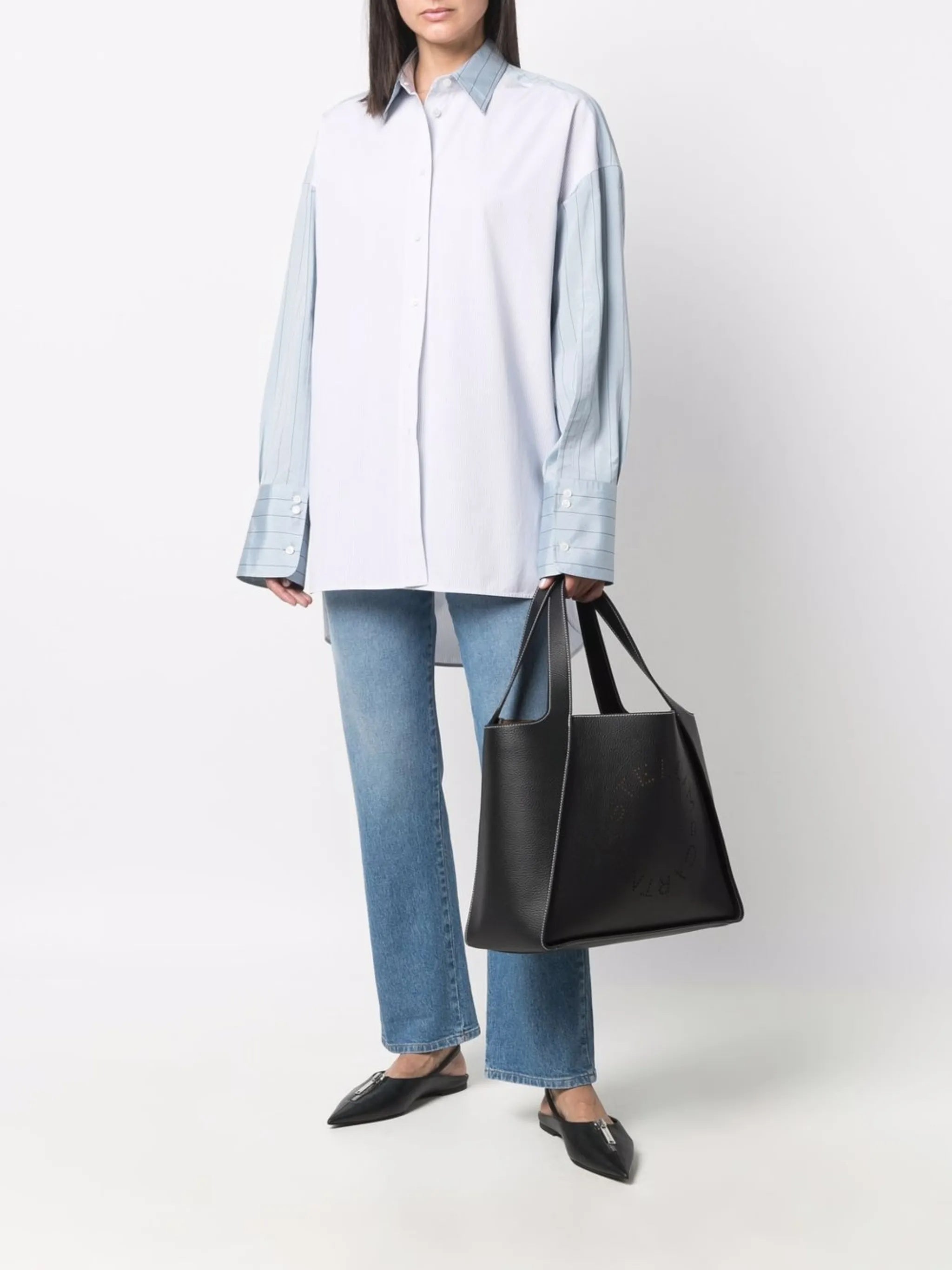 Textured Trapezoidal Tote Bag With Circular Logo