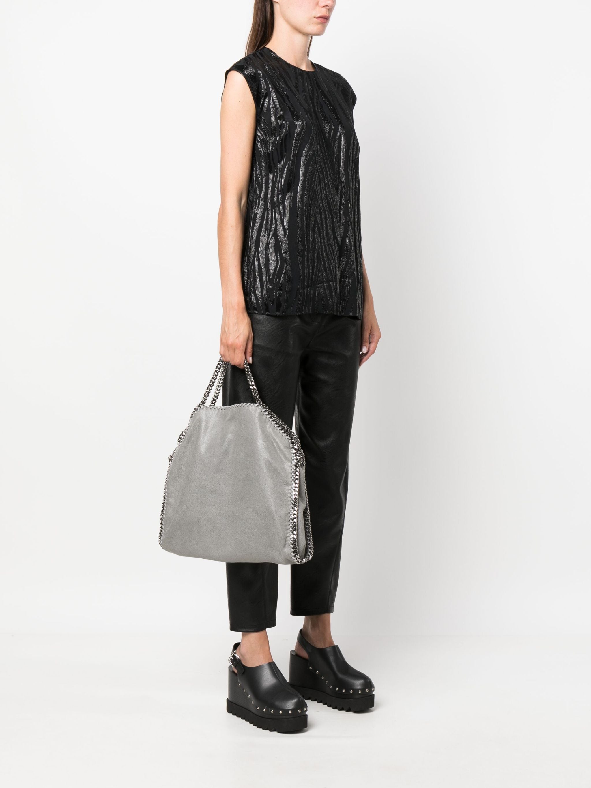 Soft-Texured Shoulder Bag With Silver-Tone Chain Trim