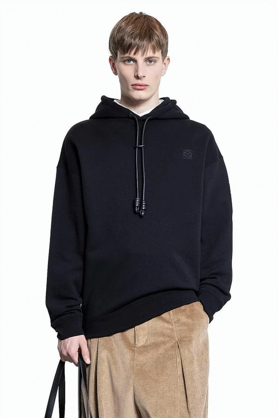 Minimalist Hoodie with Drawstring and Unique Cord Ends