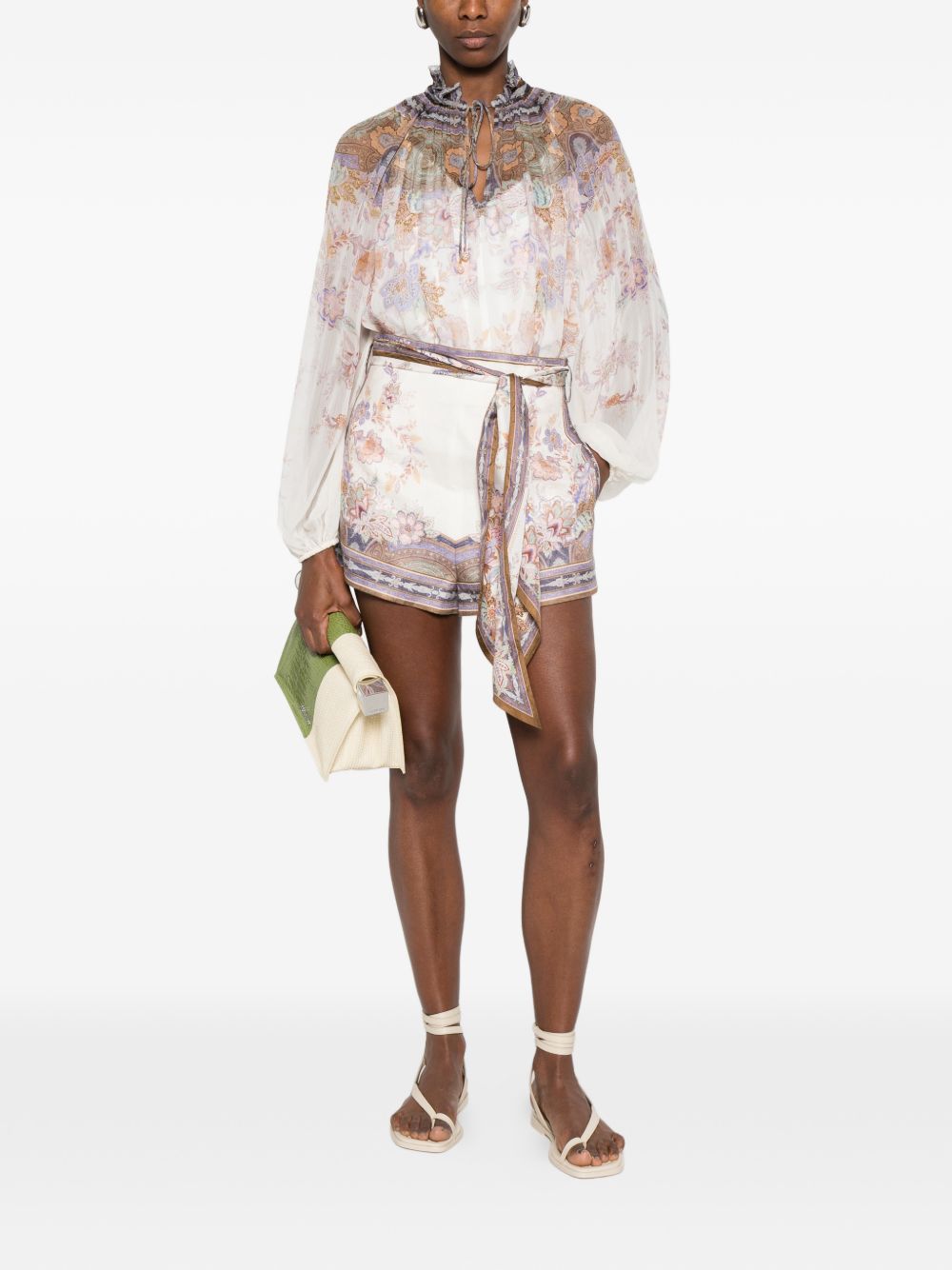 Tailored High-Waist Shorts With Floral