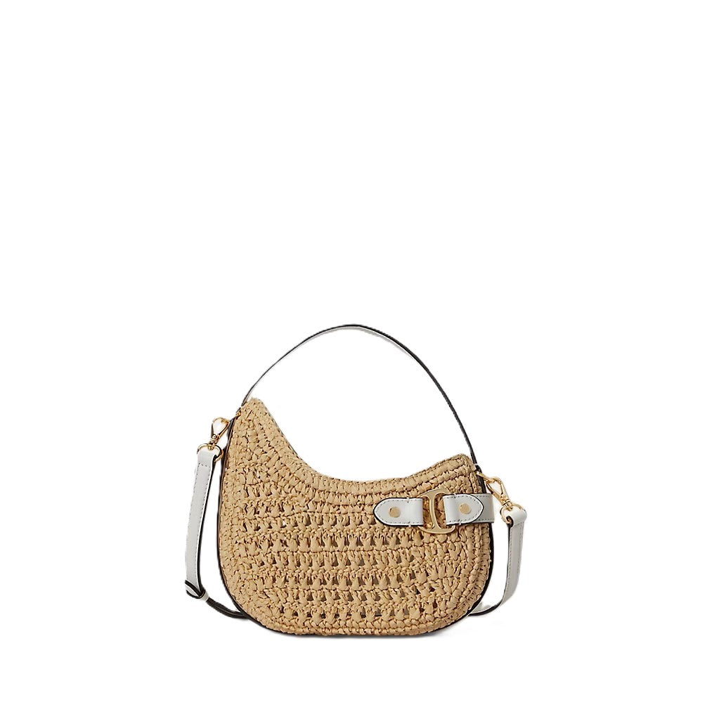 Crescent-Shape Handbag with Woven Straw-Like Texture