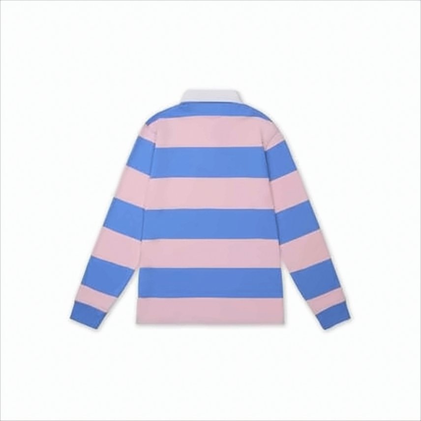 Rugby-Style Stripe Shirt with Classic White Collar
