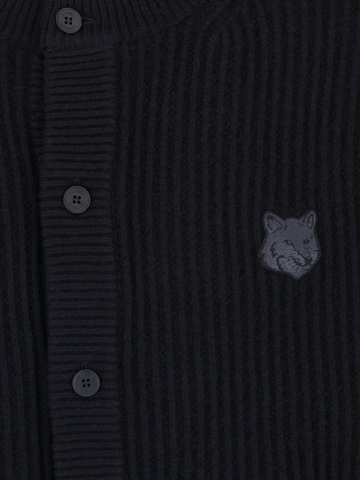 Black Fox Emblem Ribbed Cotton Cardigan