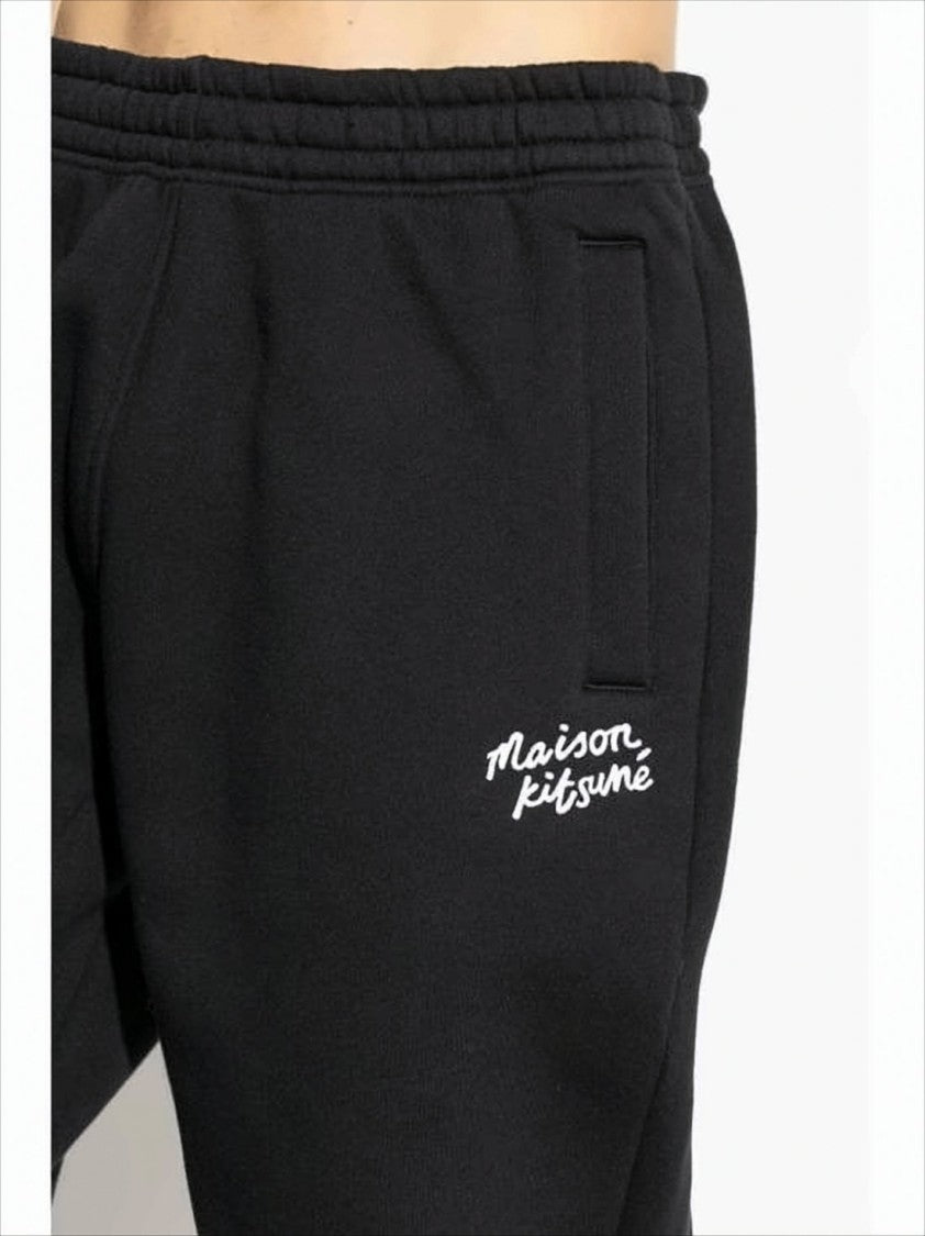 Relaxed Fit Black Cotton Jogger Pants With Embroidered Logo