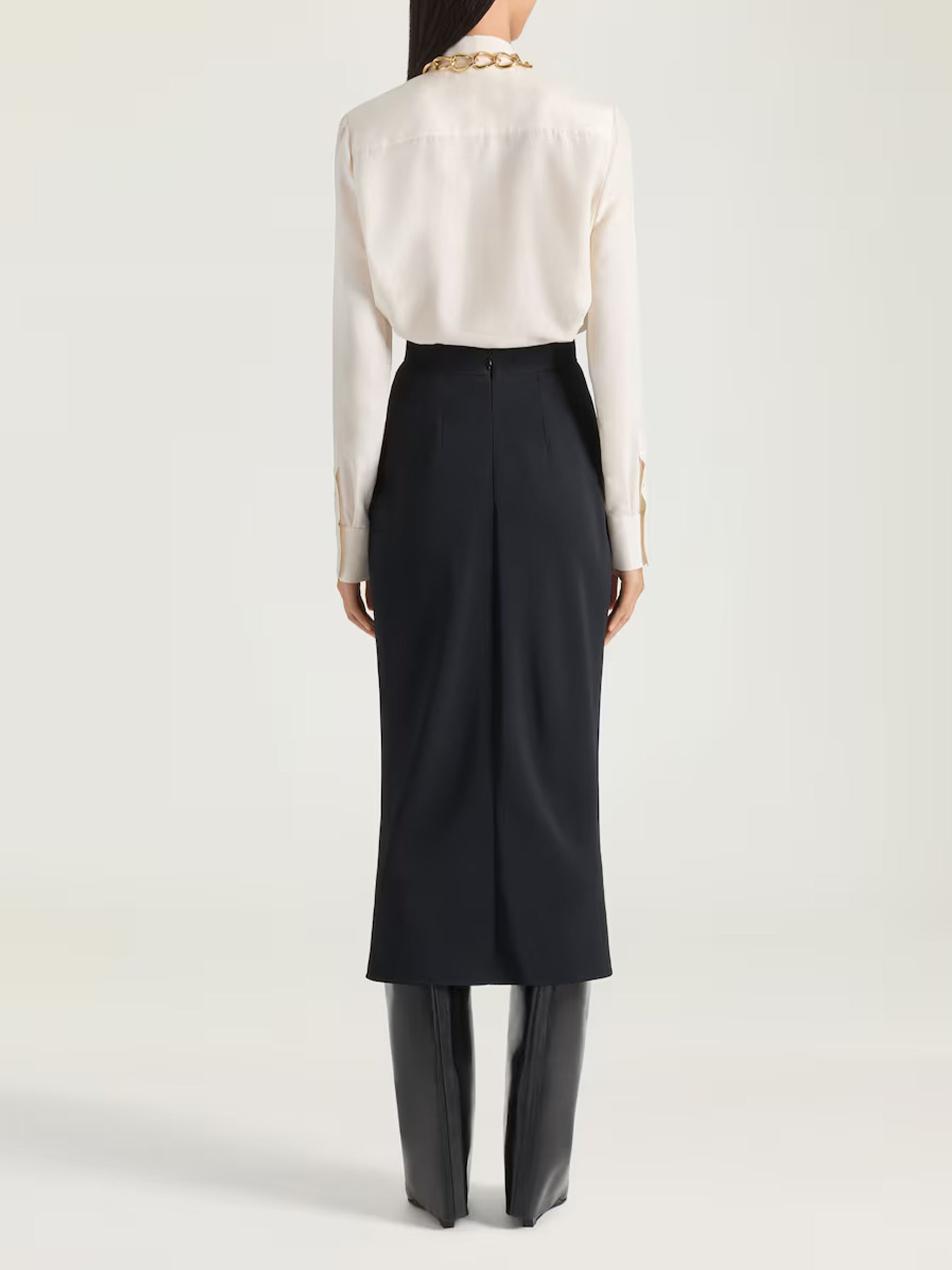 Draped Bow High Collar Flowing Blouse