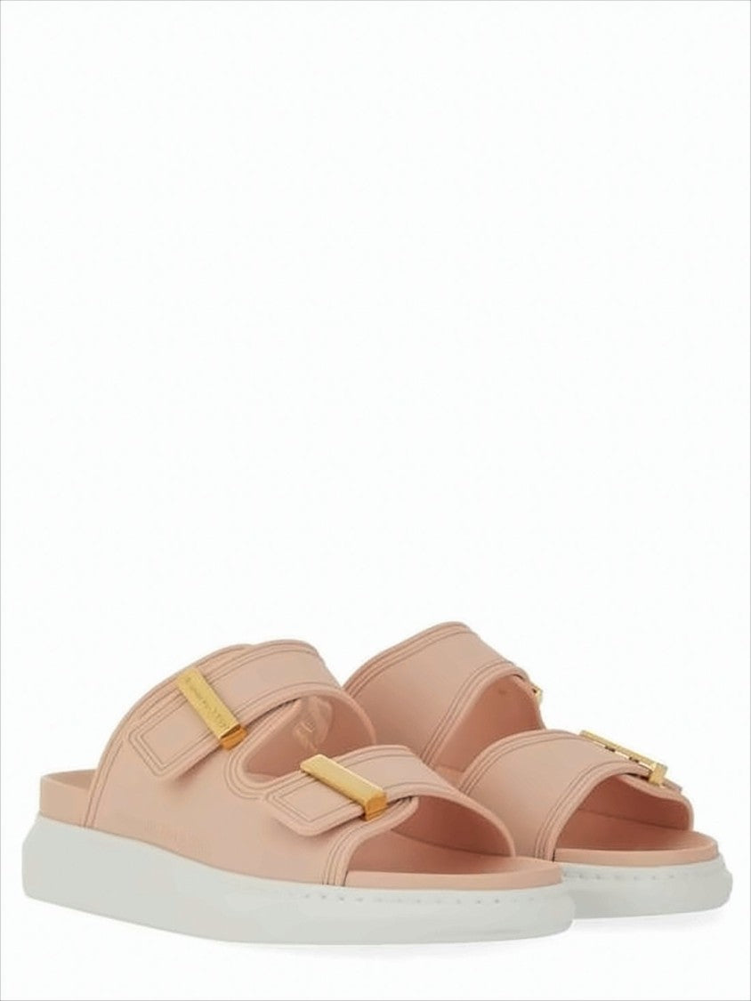 Matte Rubber Slip-On Mules with Adjustable Gold-Tone Buckles