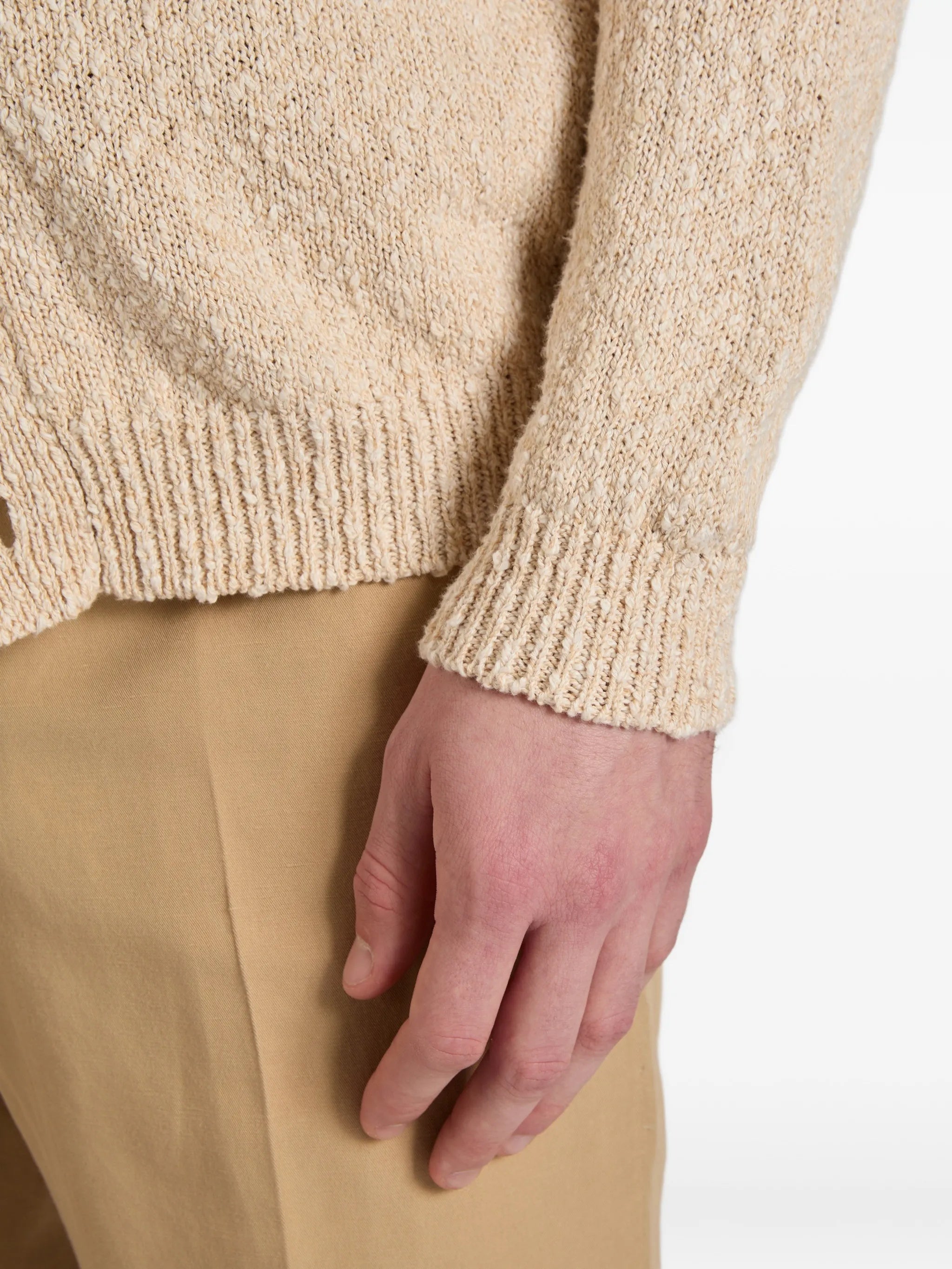 Neutral Textured Knit Button-Down Cardigan