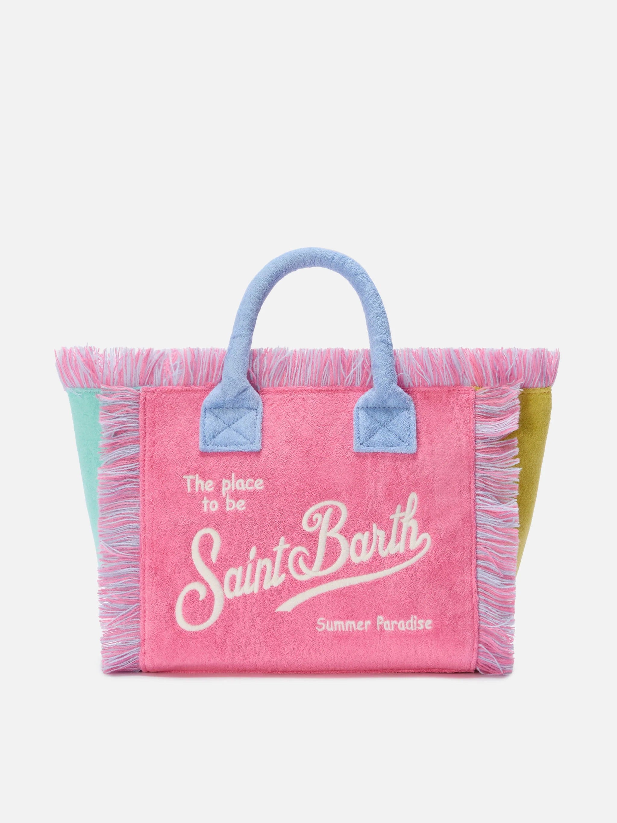 Terry Cloth Tote Bag with Color-Block Design