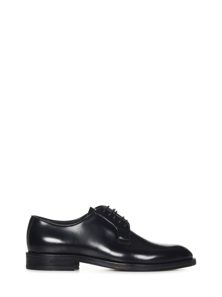 Black Brushed Calf Leather 5-Hole Derby Shoes