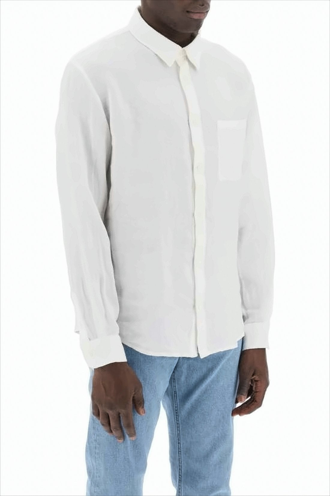 Classic White Long-Sleeve Linen Shirt with Buttoned Cuffs