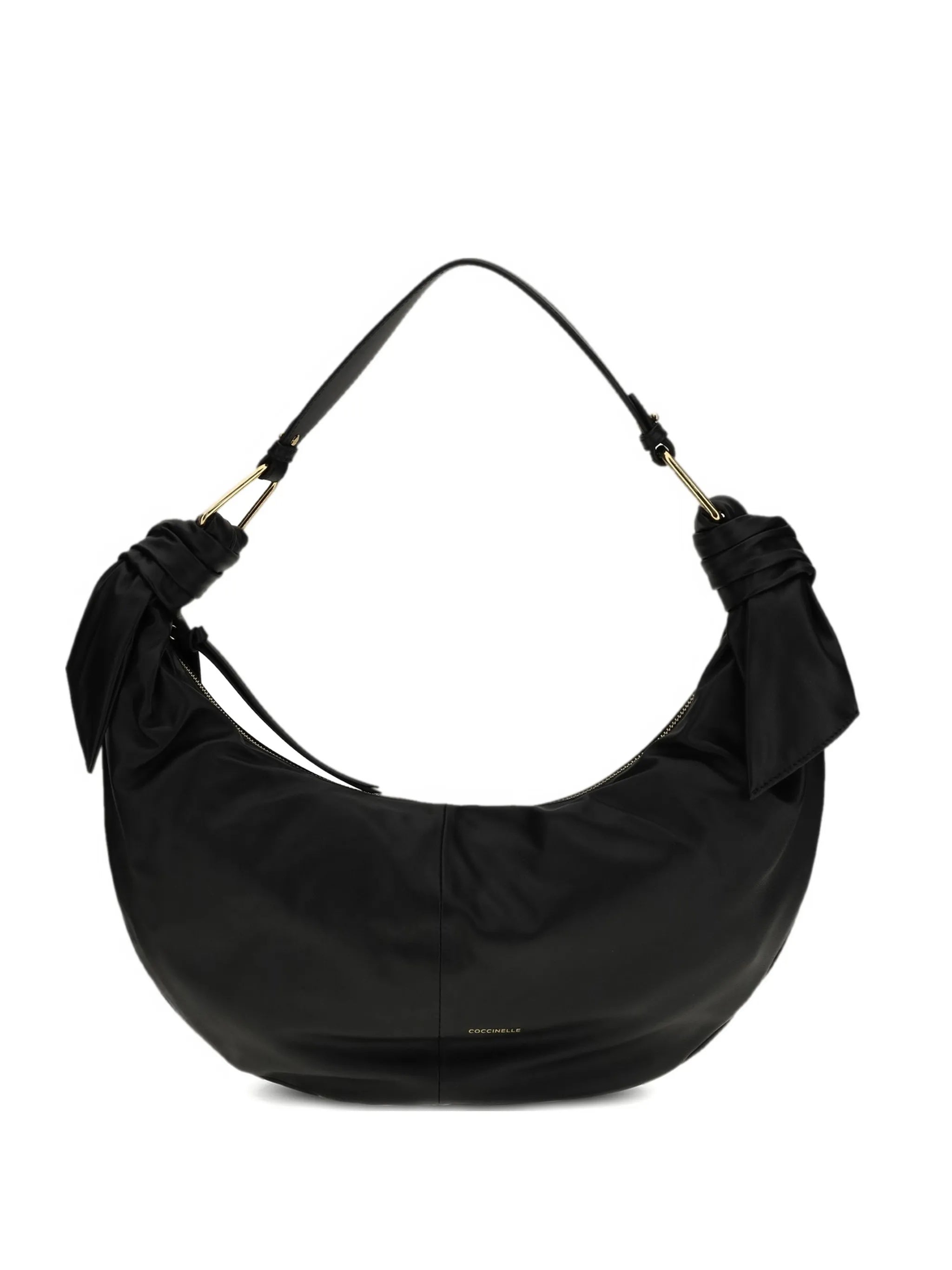 Furoshiki Crescent-Shaped Black Leather Handbag