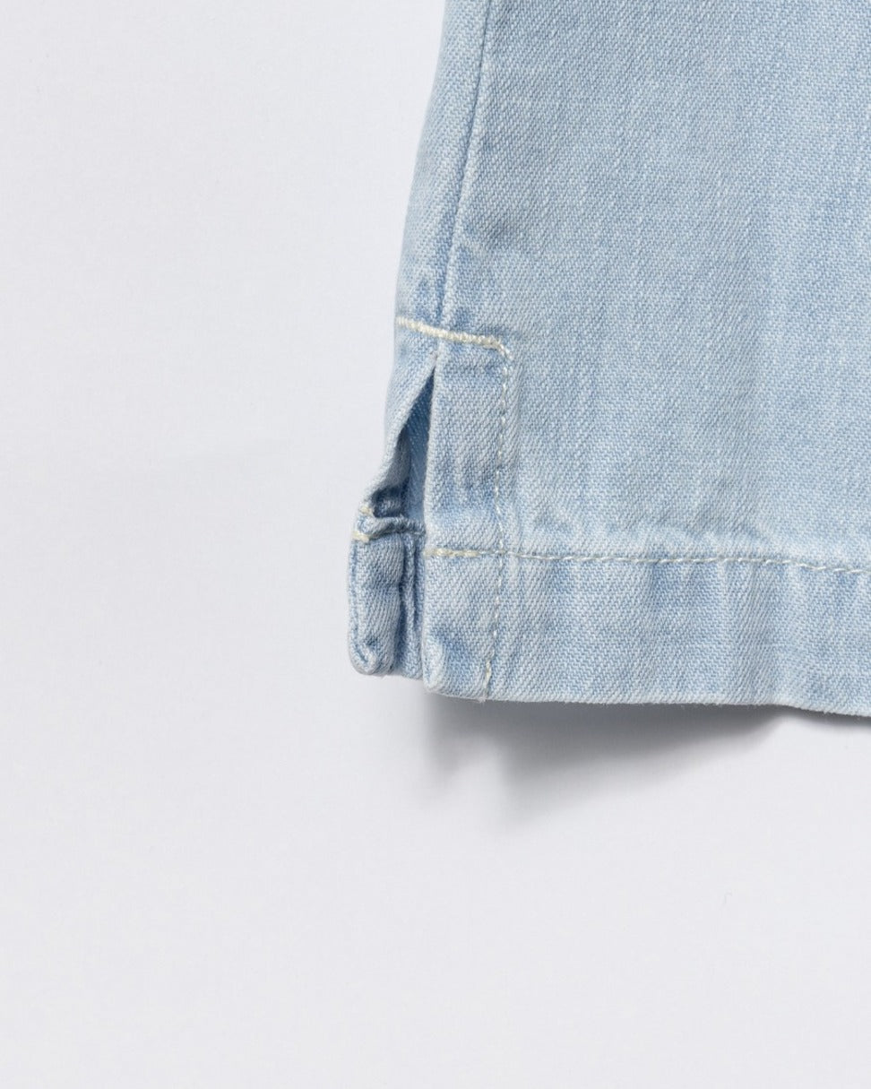 Relaxed Fit Light Blue Pants With Elastic Waistband And Tapered Leg