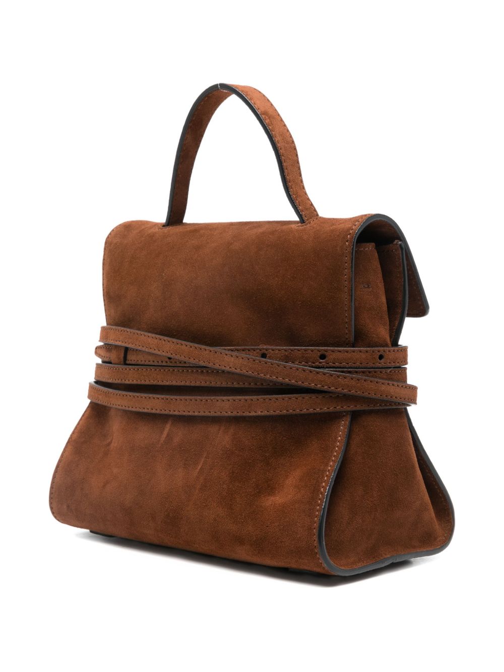 Structured Brown Suede Top Handle Shoulder Bag