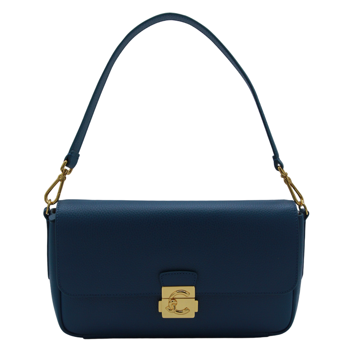 Structured Rectangular Handbag with Gold-tone Clasp