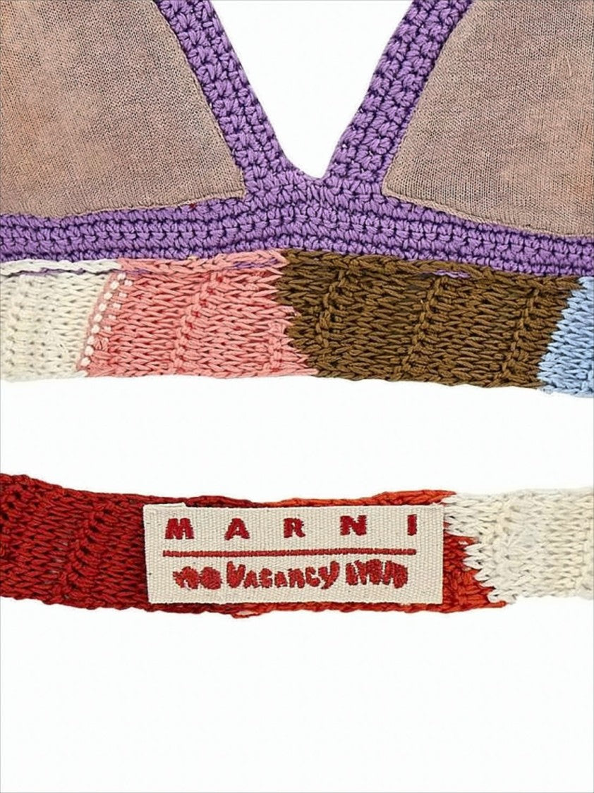 Colorful Crochet Bralette with Halter Neck Tie and Striped Underbust Band