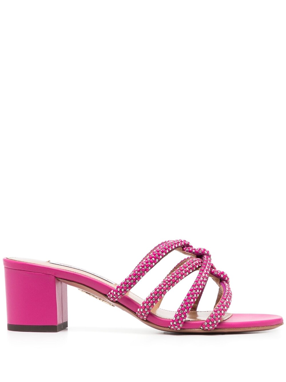 Crystal-Embellished Fuchsia Leather Mules