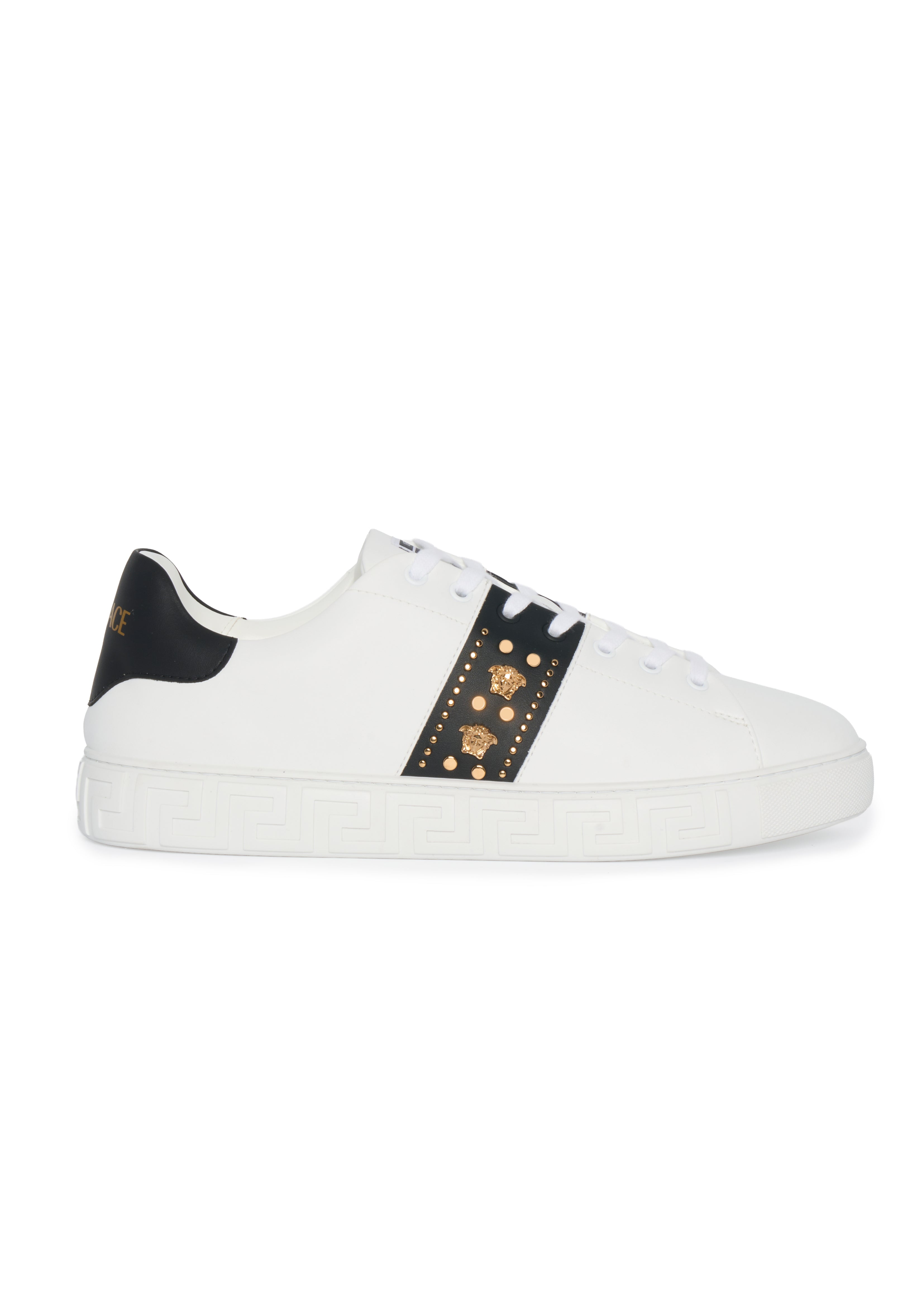 Versace White Eco-Leather Sneakers With Gold-Toned Accents