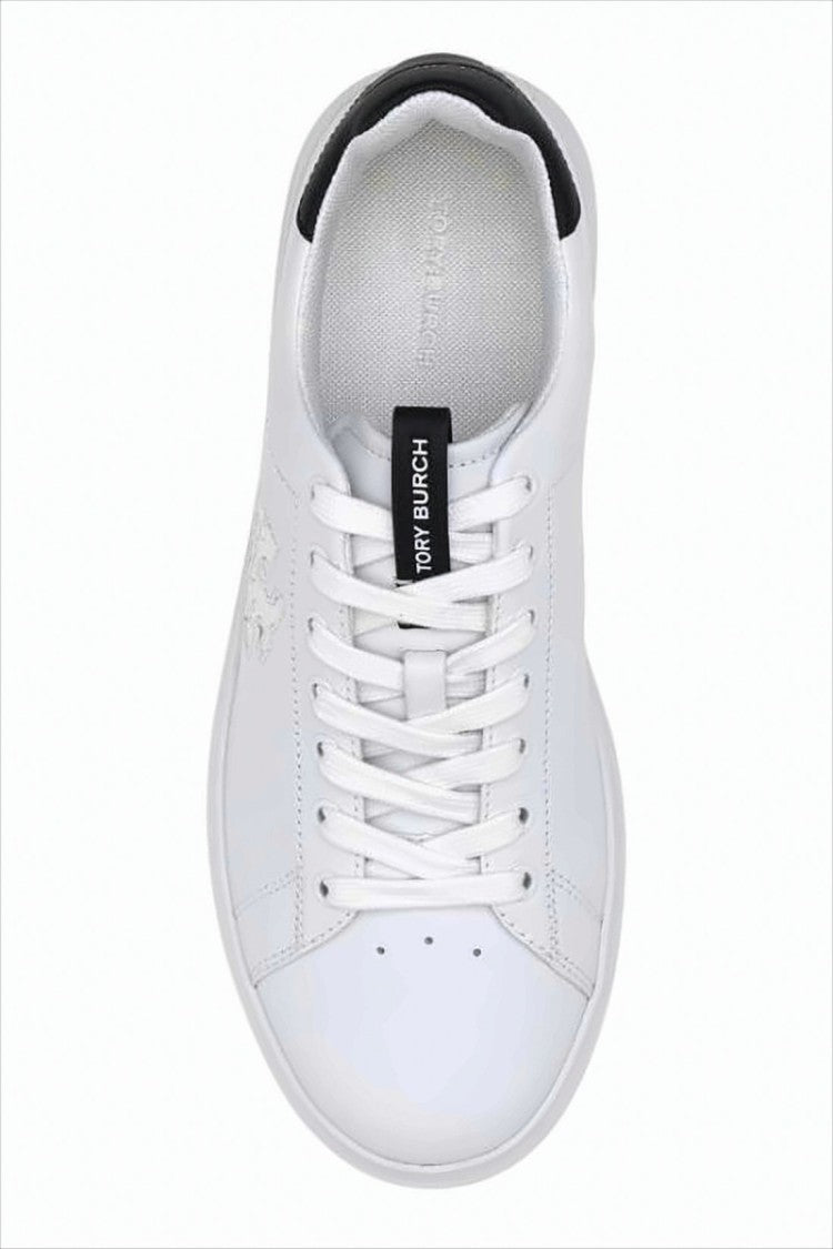 Low-Profile White Sneakers with Stitched Logo Detail
