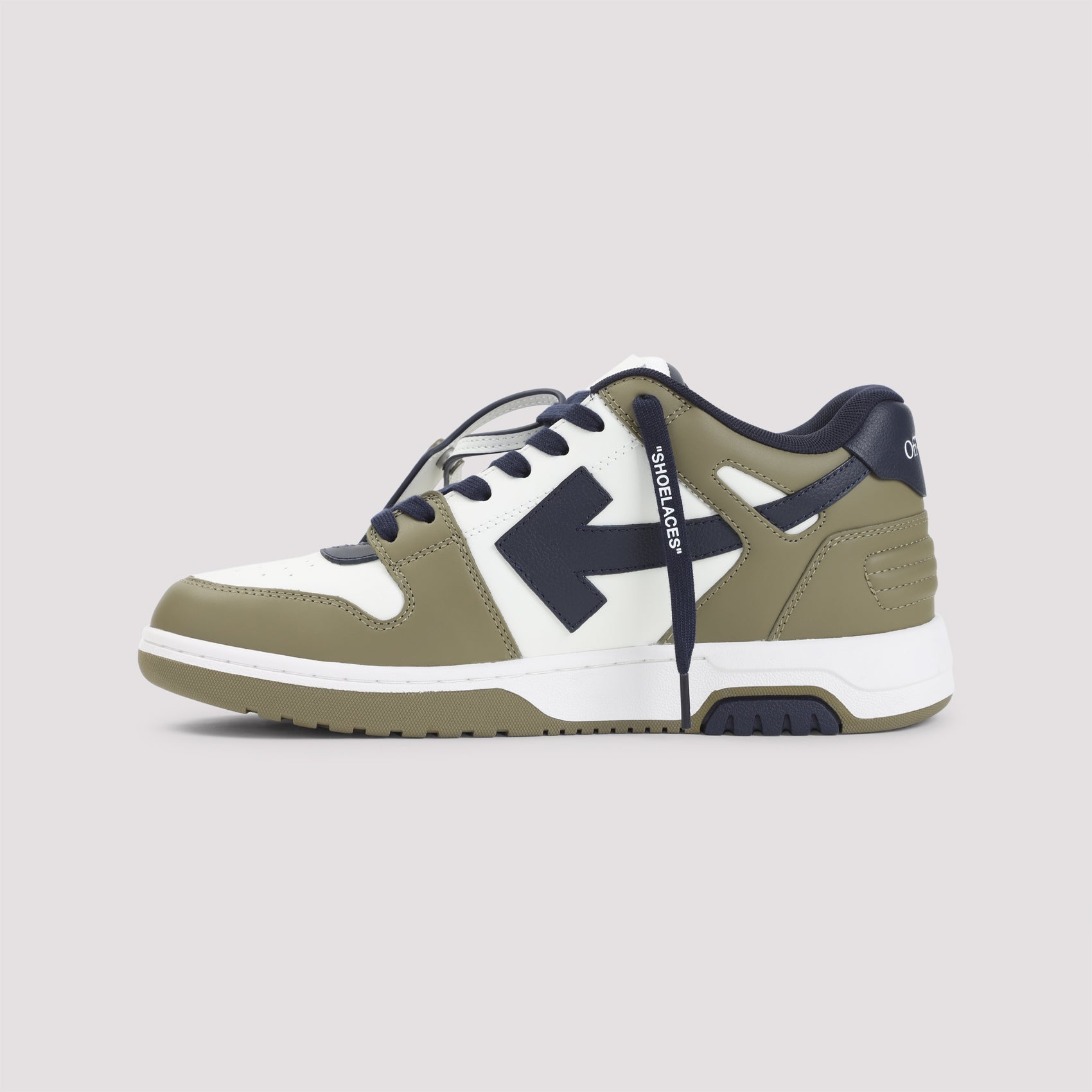 Olive Green and White Leather Sneakers