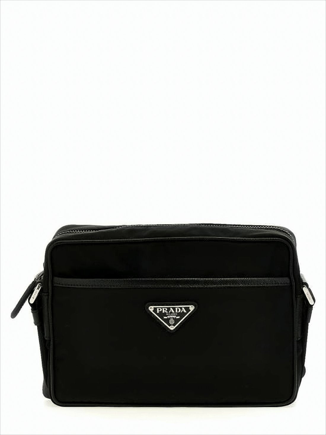 Rectangular Nylon Crossbody Bag with Triangular Logo