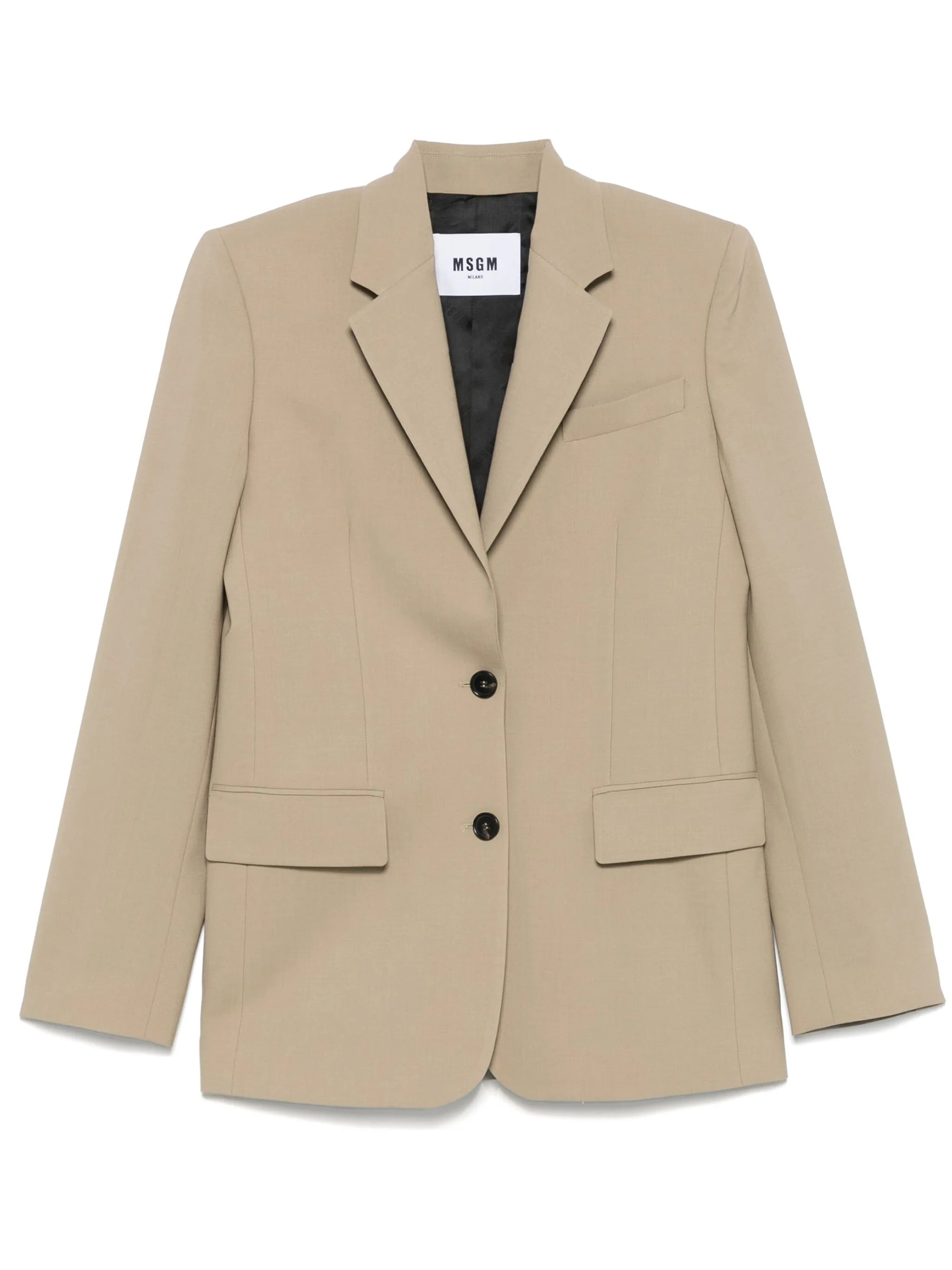 Tailored Notched Lapel Structured Wool Blazer