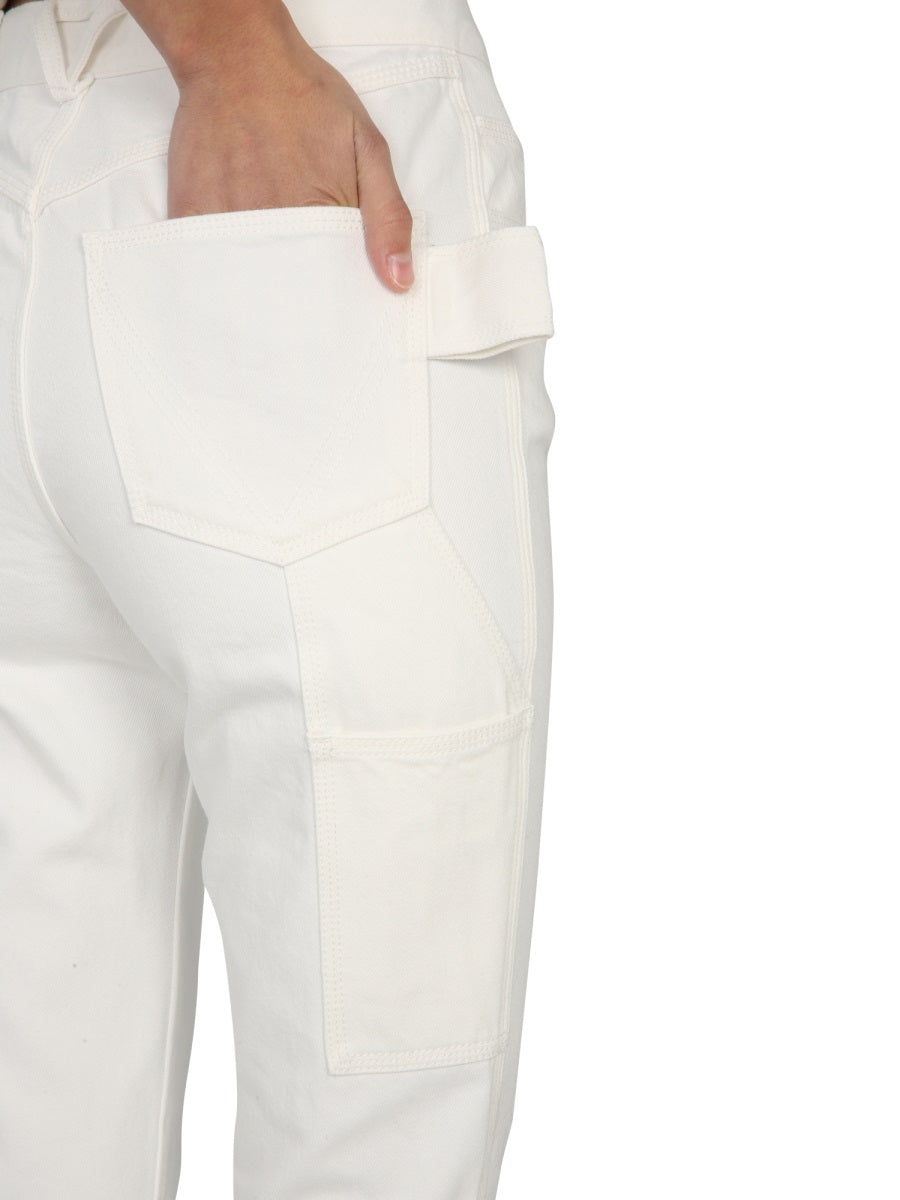 Flared Jeans with Oval Button Closure and Belt