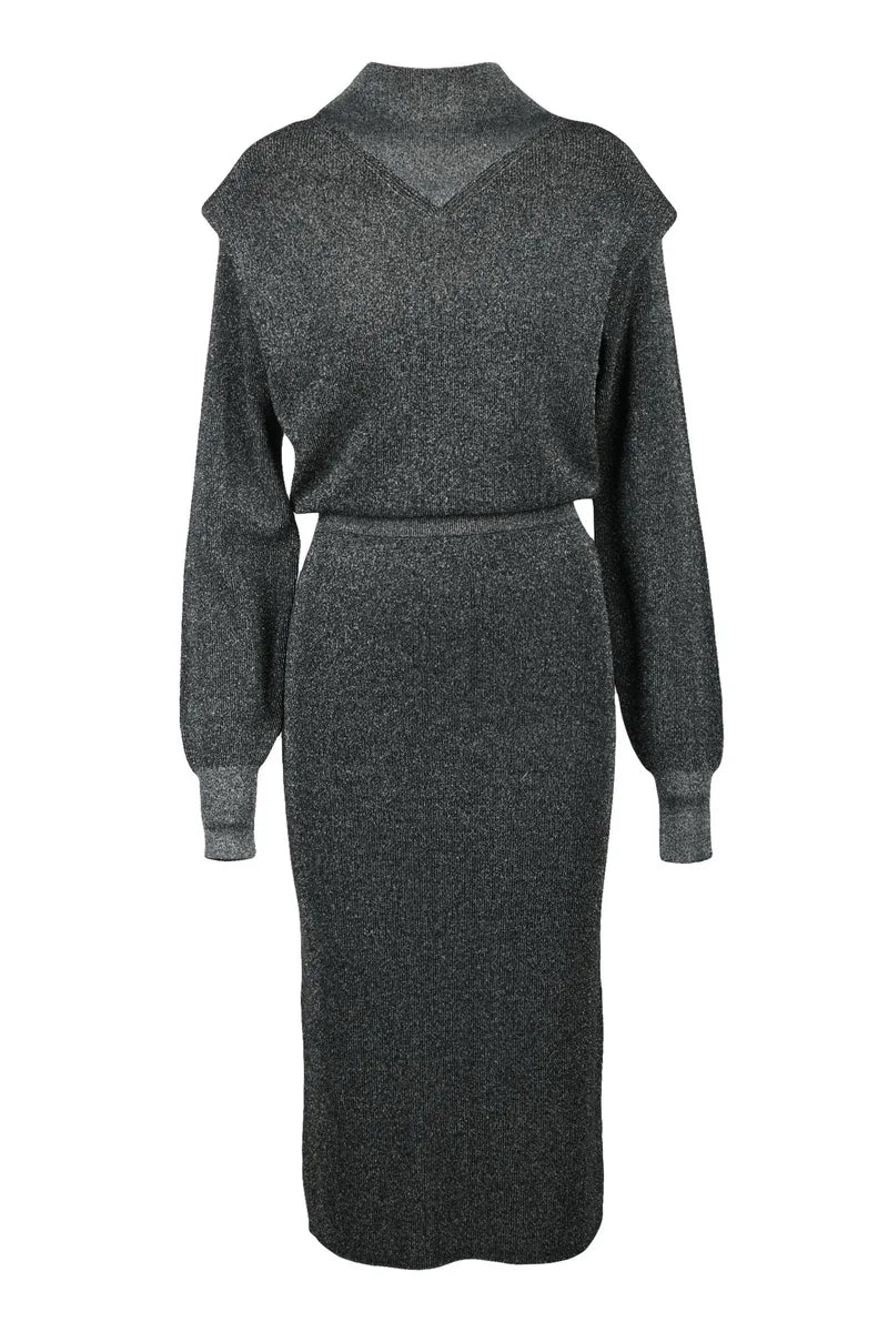 Lamé Knit Dress - Black/Silver
