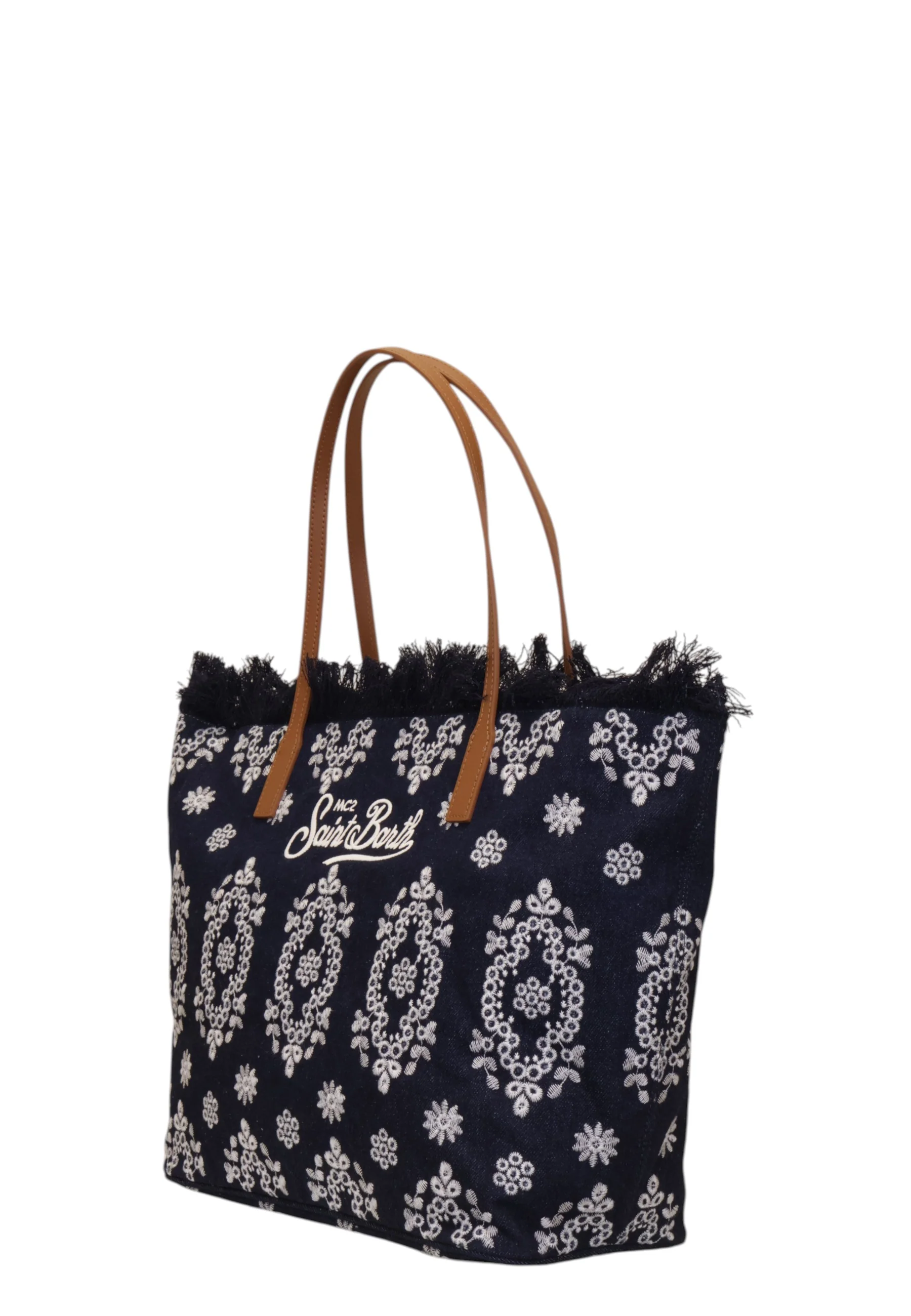 Large Tote Bag with Floral Embroidery