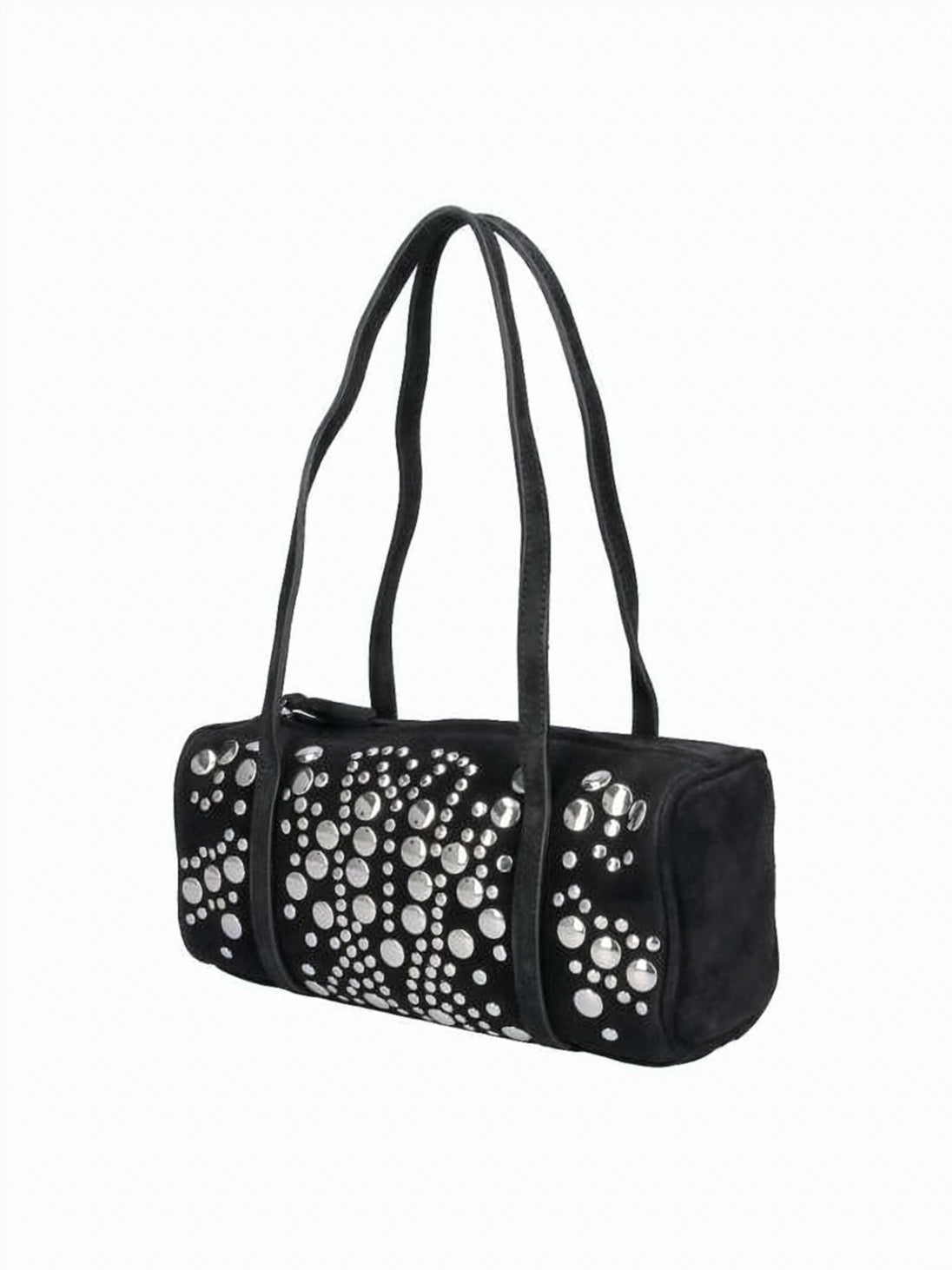 Black Studded Cylindrical Leather Shoulder Bag