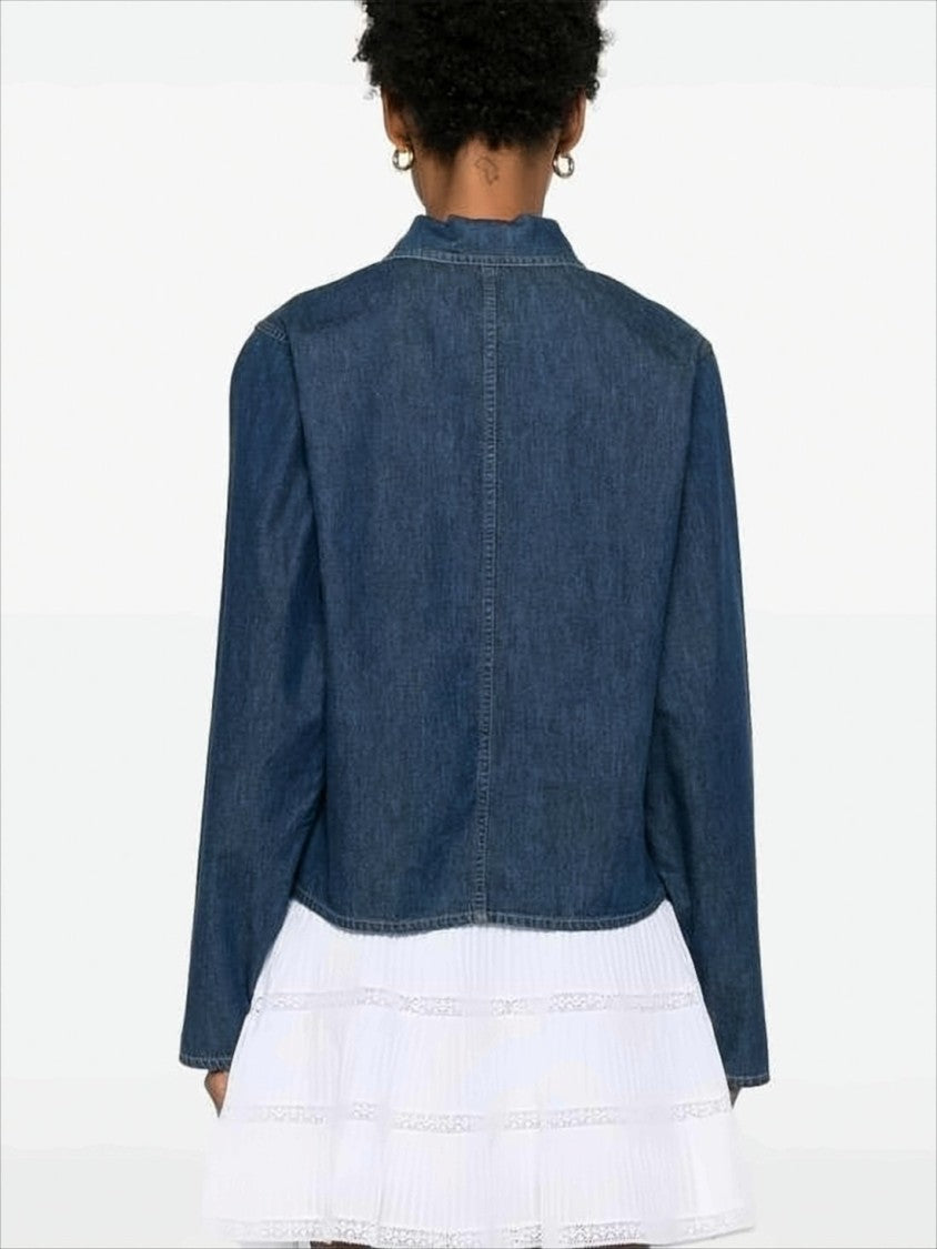 Cropped Denim Jacket With Boxy Silhouette And Contrast Stitching