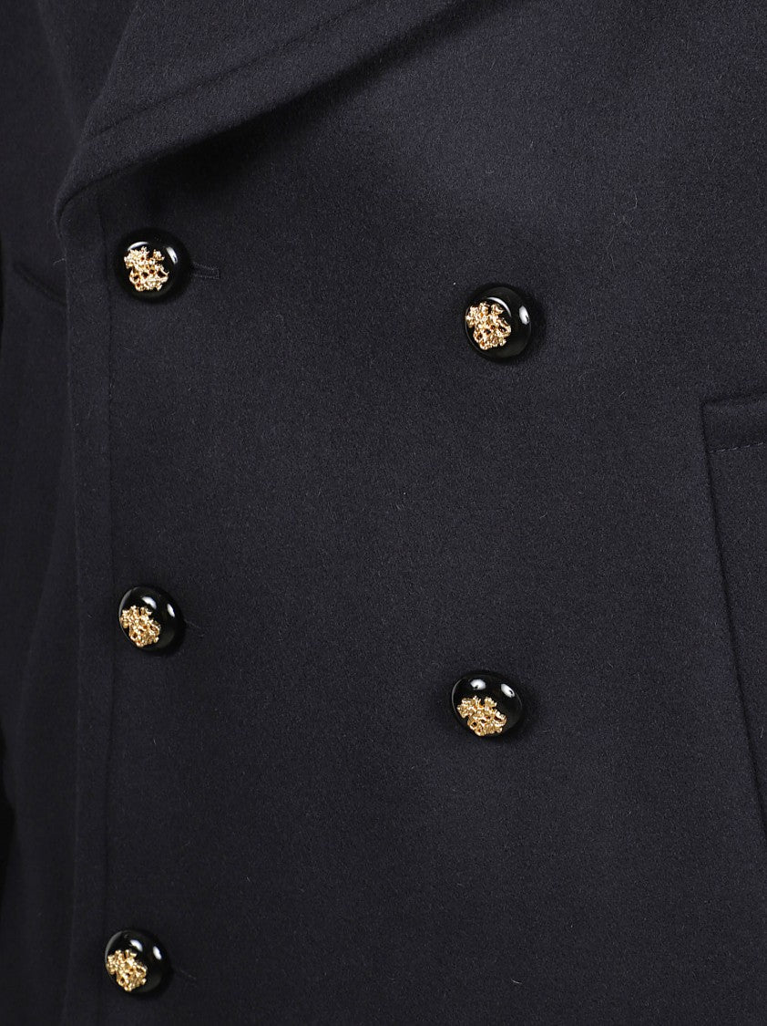 Double-Breasted Short-Cut Coat With Jewel Button Closure