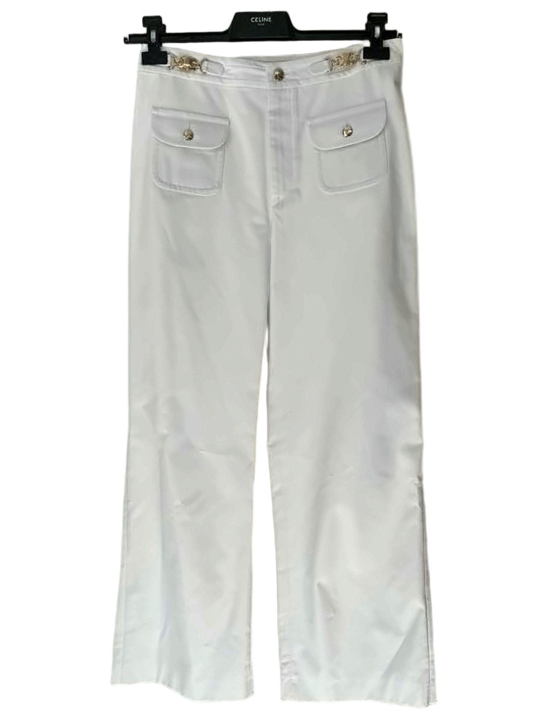 Straight Pants with High Waist and Gold-Tone Buttons