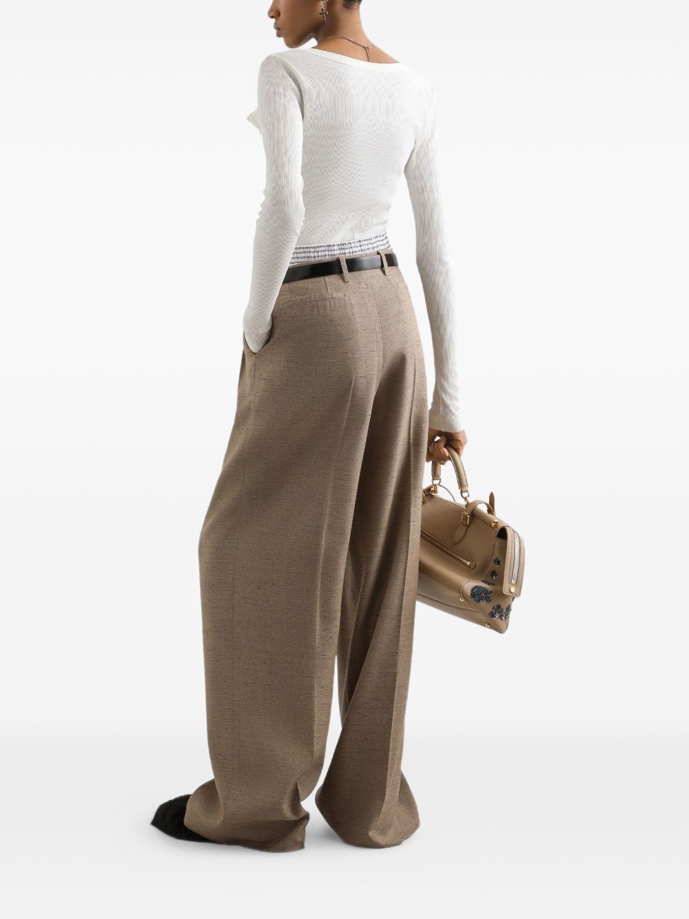 Ribbed White Long-Sleeve Top