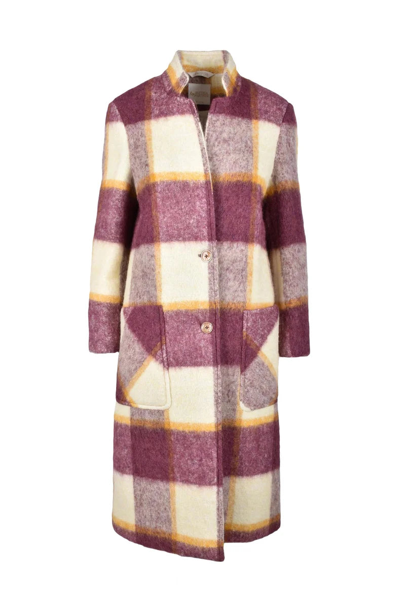 Long Coat Alpaca Mohair Wool - Beige/Bordeaux
