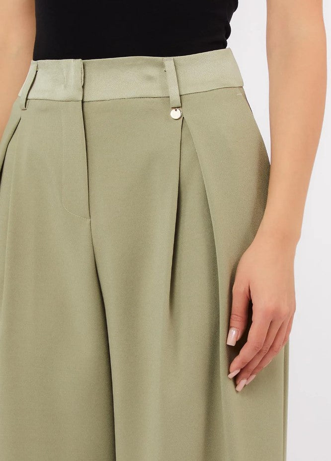 Crepe Fabric Satin Waistband Palazzo Trousers