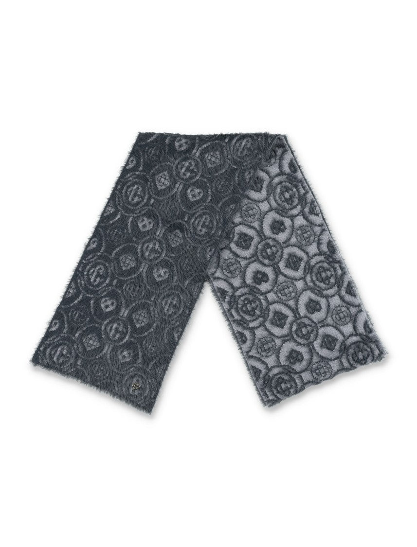 Grey Merino Wool Blend Fluffy Monogram Scarf