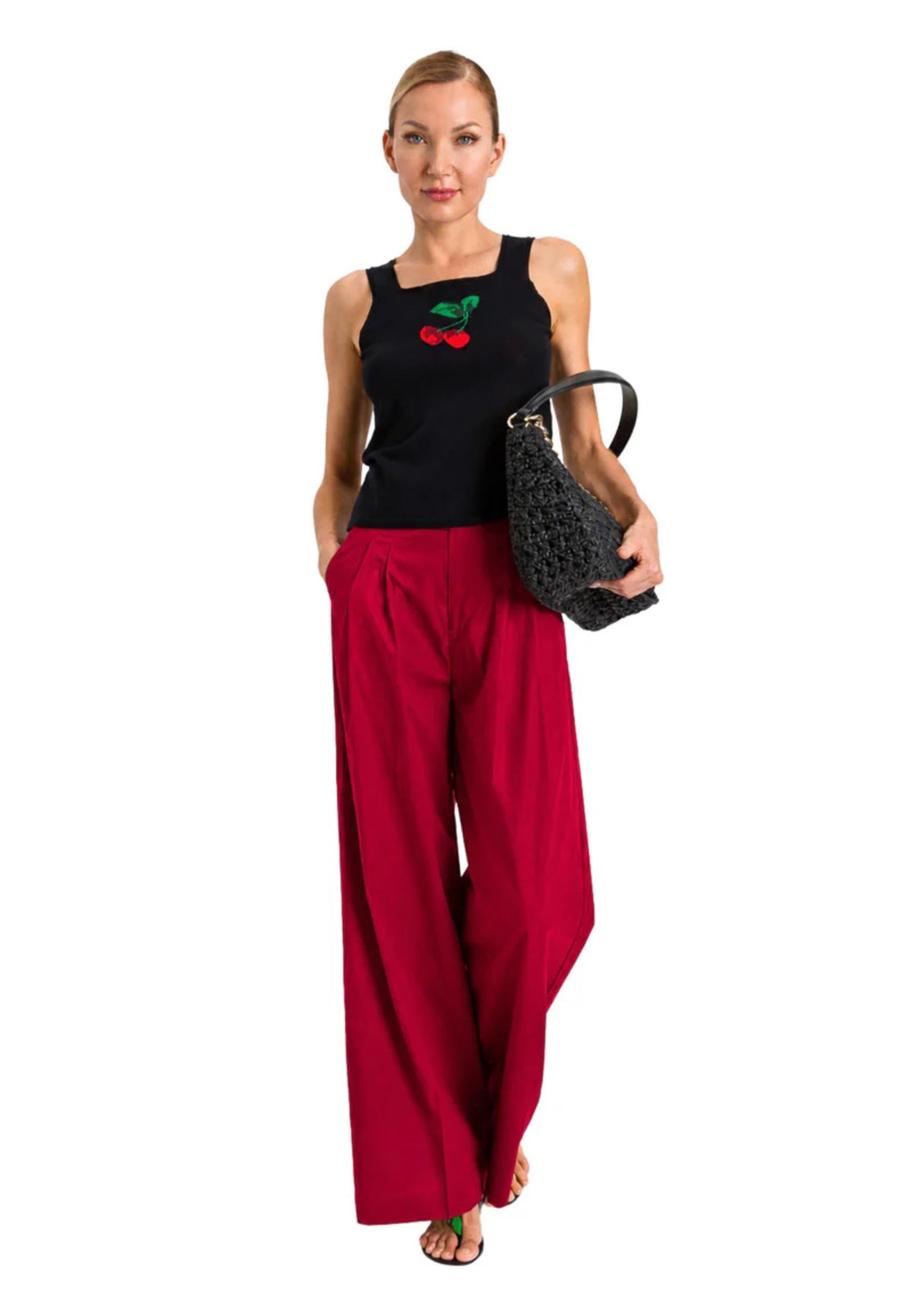 High-Waist Wide-Leg Pants with Pleated Front Detail