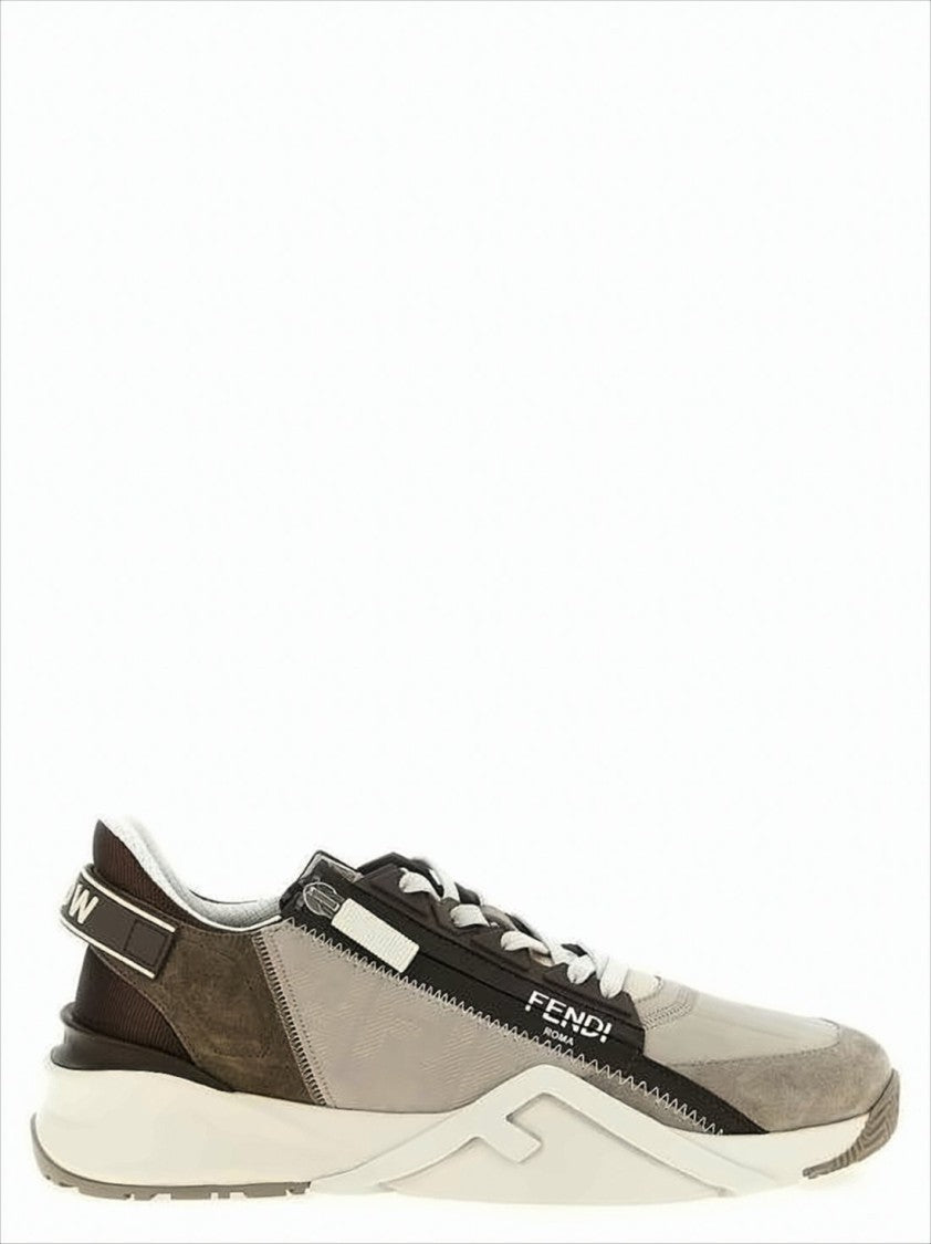 Calf Leather And Suede Sneakers With Side Zipper Detail