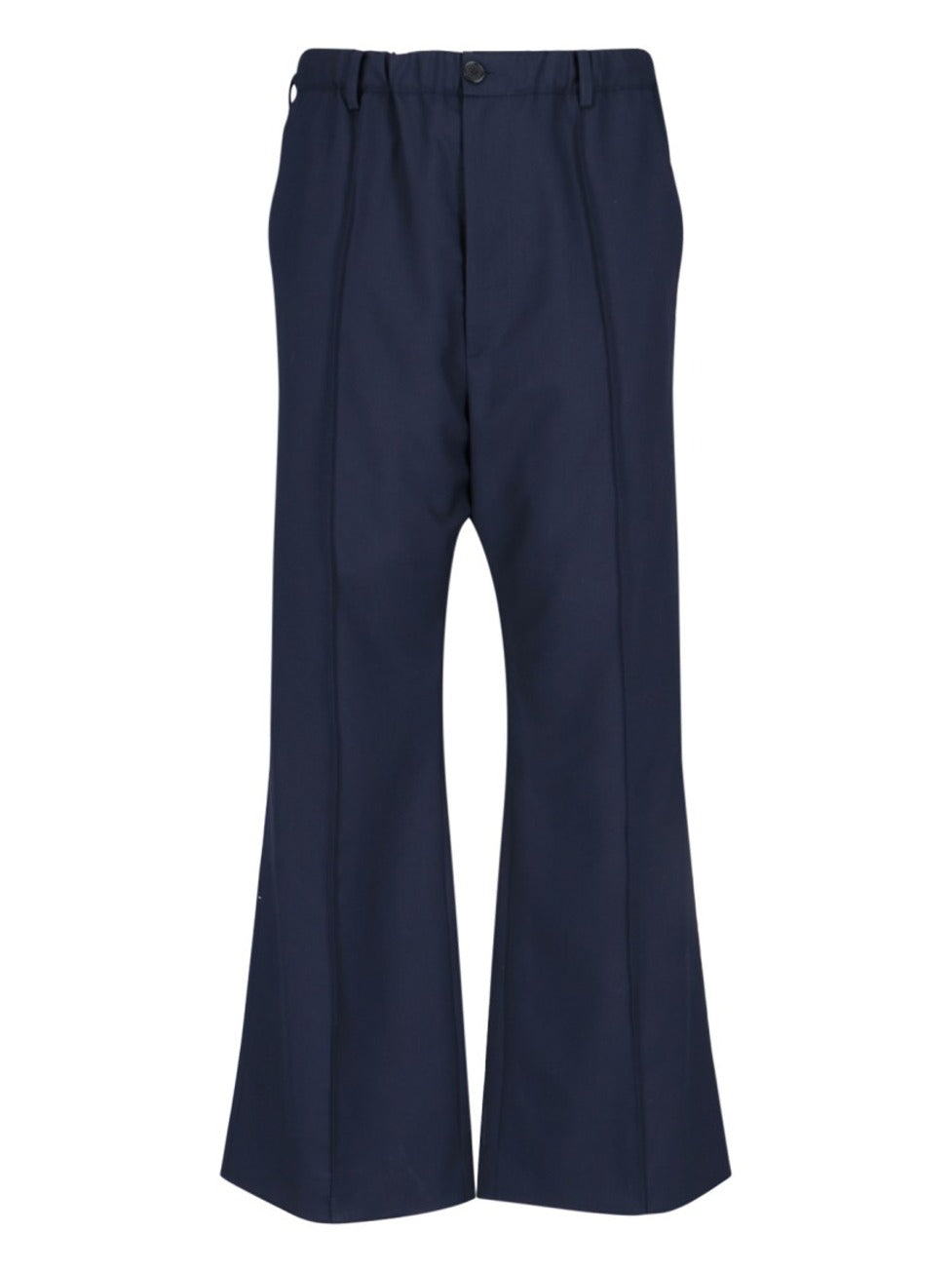 Navy Wool Bootcut Pants