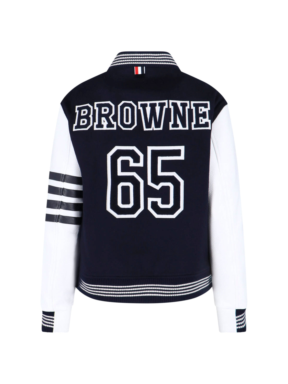 Navy Wool Varsity Leather Sleeve Jacket