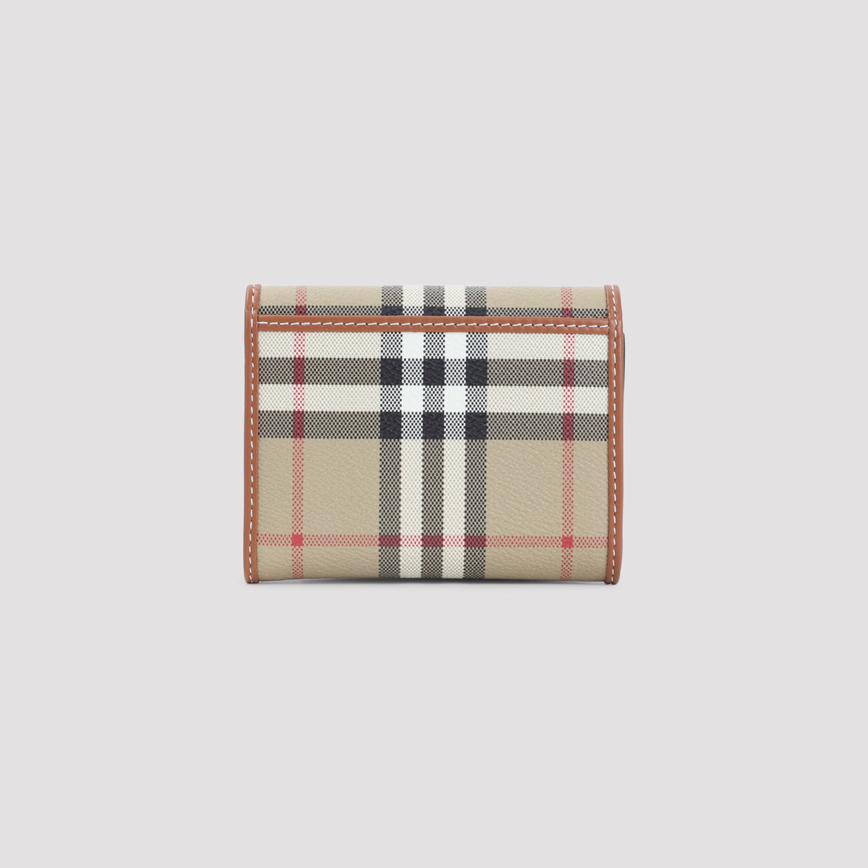Beige Check Pattern Wallet With Gold-Tone Clasp