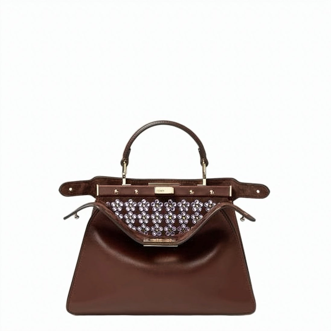 Brown Structured Floral Glass Calf Crossbody