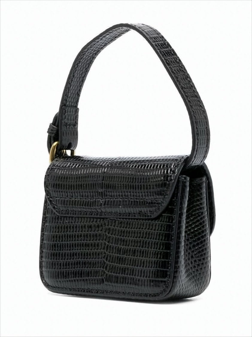 Structured Black Tote Bag with Crocodile-Like Pattern