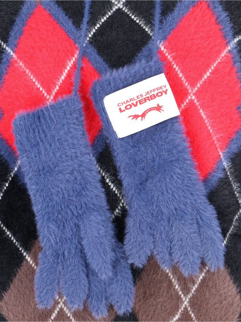 Fluffy Gloves Sweater In Multicolor Nylon Diamond Pattern